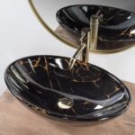 Lavoar pentru blat REA Pamela Black Marble Shiny - imagine 3