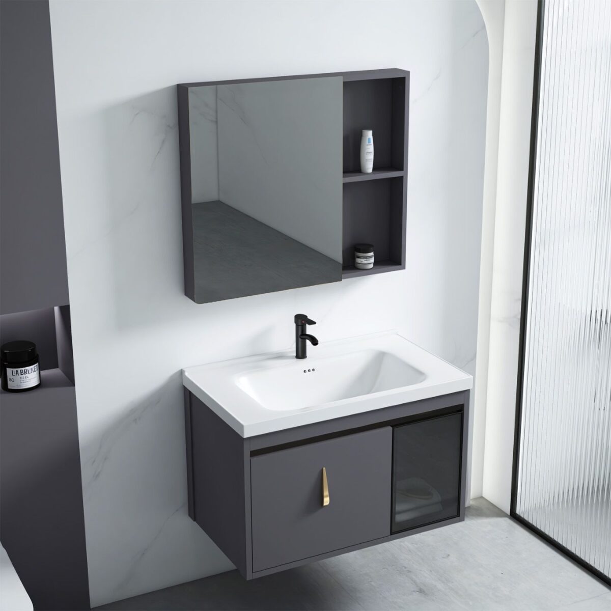 Set mobilier de baie cu lavoar Paris 60cm Grey - imagine 1