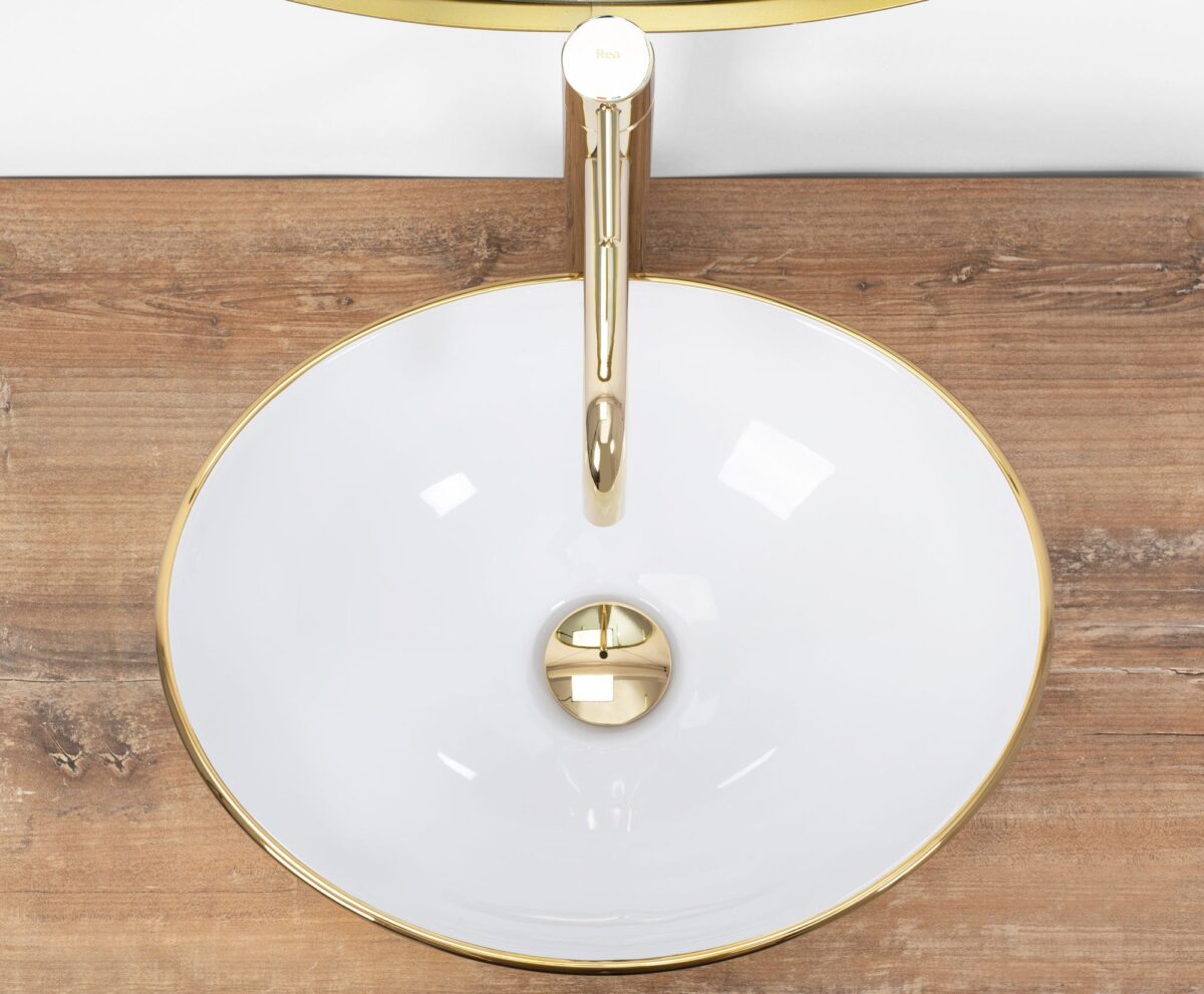 Lavoar pentru blat Rea Sofia Gold / Alb - imagine 3