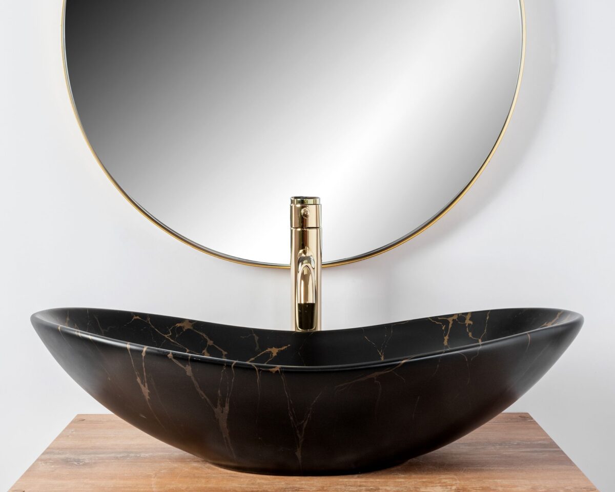 Lavoar pentru blat Rea Royal 60 Black Marble Mat - imagine 2