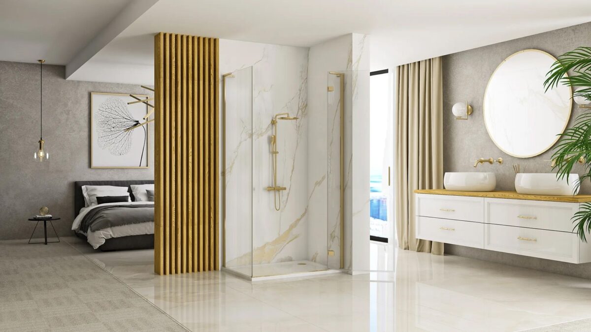 Cabina dus REA Hugo 100x90 Gold Brush - imagine 2
