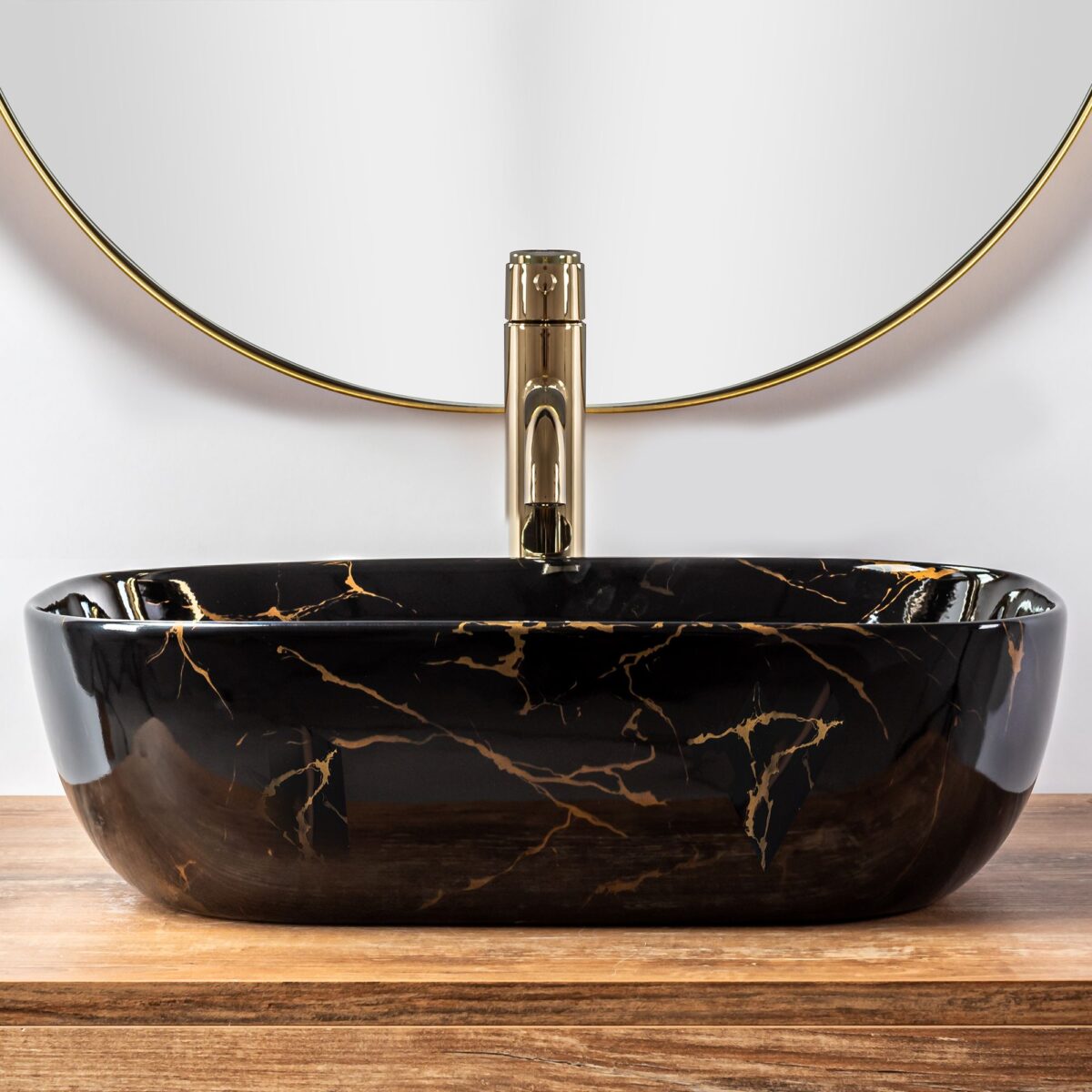 Lavoar pe blat Rea Belinda Black Marble shiny - imagine 3