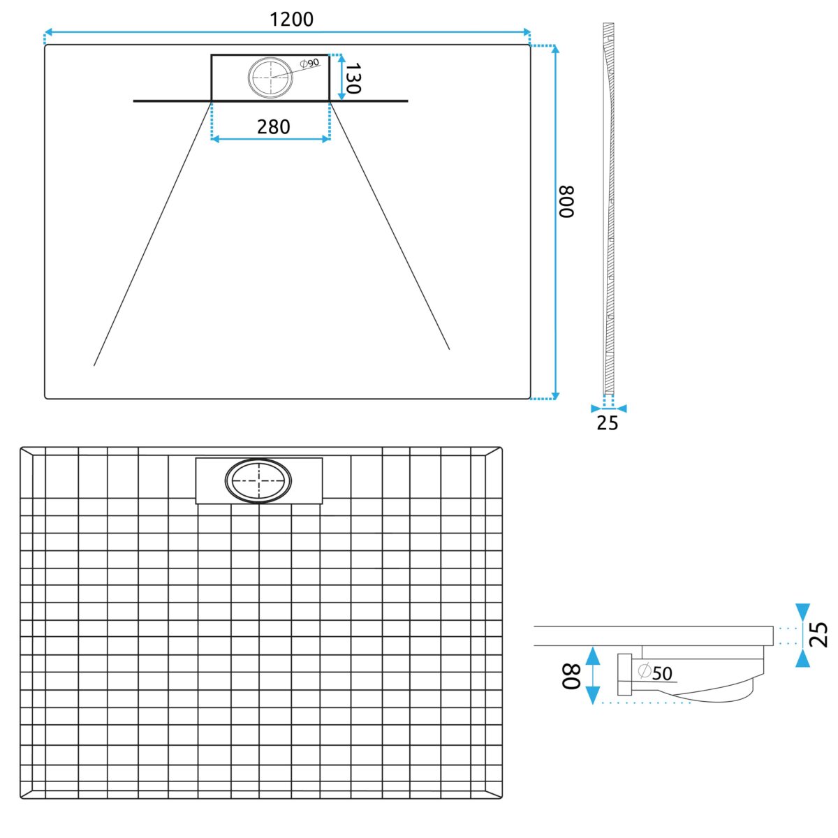 Cadita de dus Bazalt Long White 80x120 - imagine 8