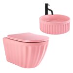 Set: Vas de toaletă suspendat + Lavoar pe blat Rea Light Pink Matt