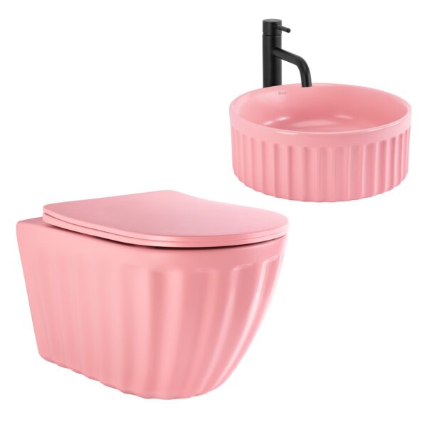Set: Vas de toaletă suspendat + Lavoar pe blat Rea Light Pink Matt