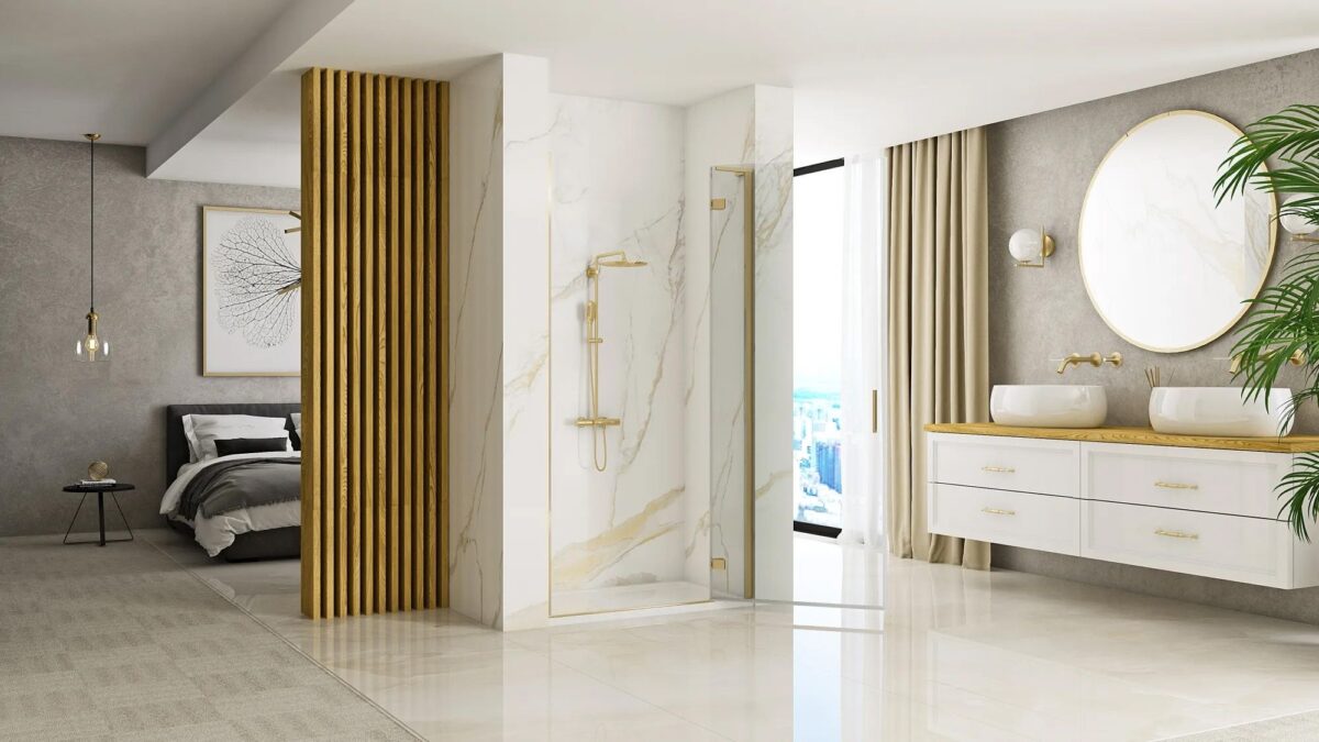 Ușă de duș Rea Hugo 90 Gold Brush + profil - imagine 2