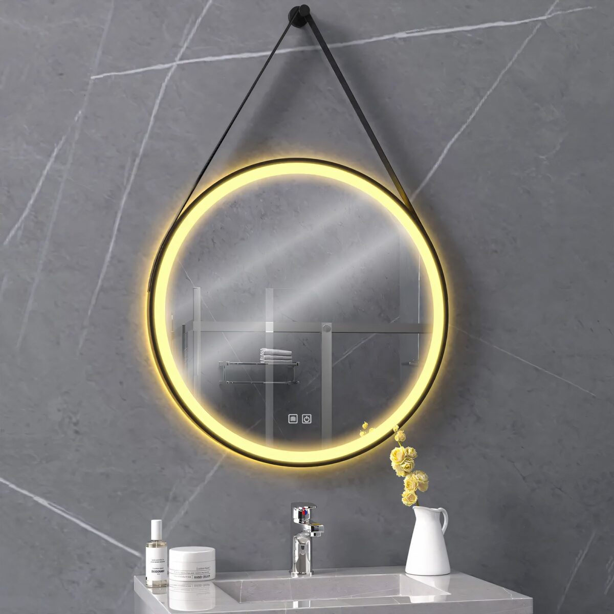 Oglindă Rotundă LED Suspendată pe Curea 70 cm 104 - imagine 7