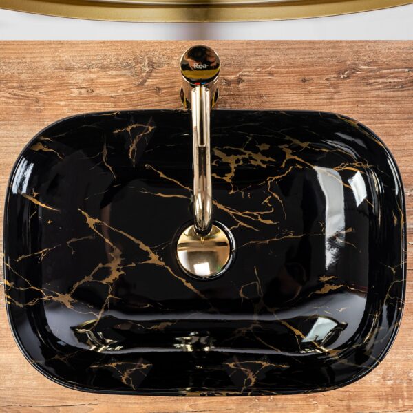 Lavoar pe blat Rea Belinda Black Marble shiny
