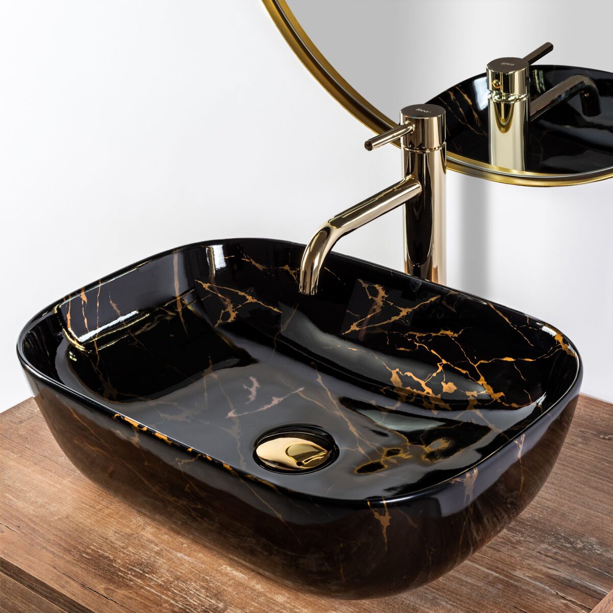 Lavoar pe blat Rea Belinda Black Marble shiny - imagine 4