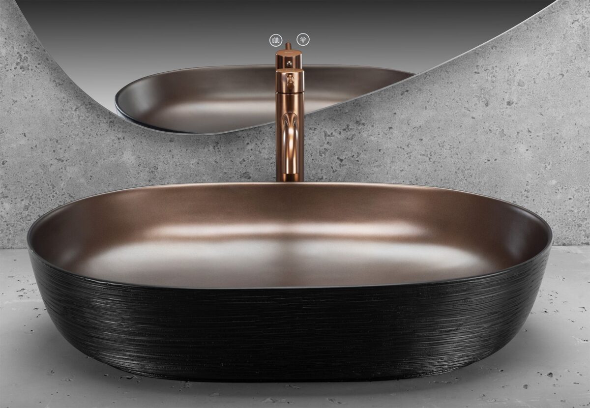 Lavoar ceramic pentru blat CLEO 61 Copper Bush / Black - REA - imagine 4