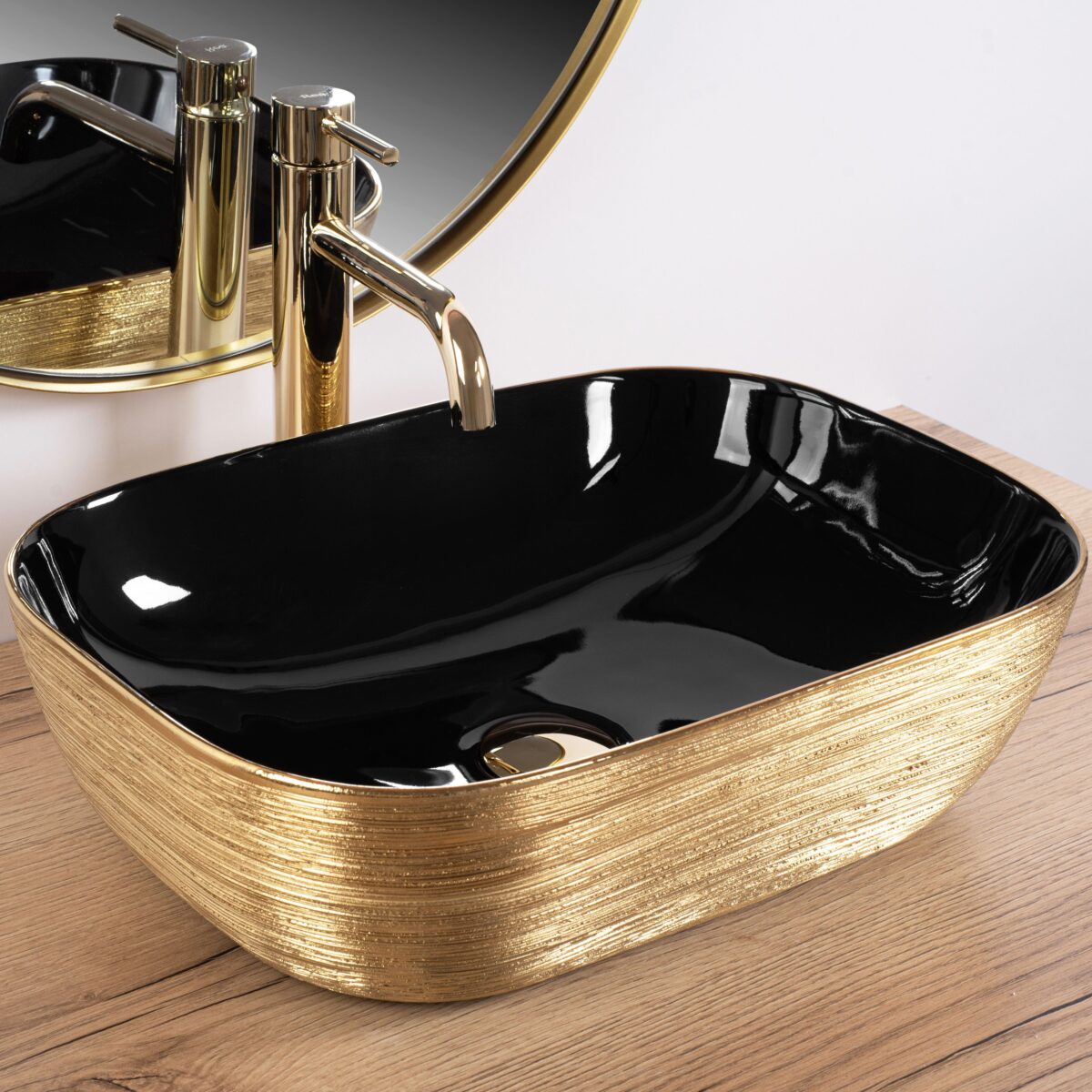Lavoar pe blat Rea Belinda BLACK  BRUSH GOLD - imagine 1