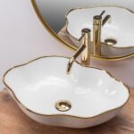 Lavoar pentru blat Rea Pearl Gold Edge Alb Auriu - imagine 2