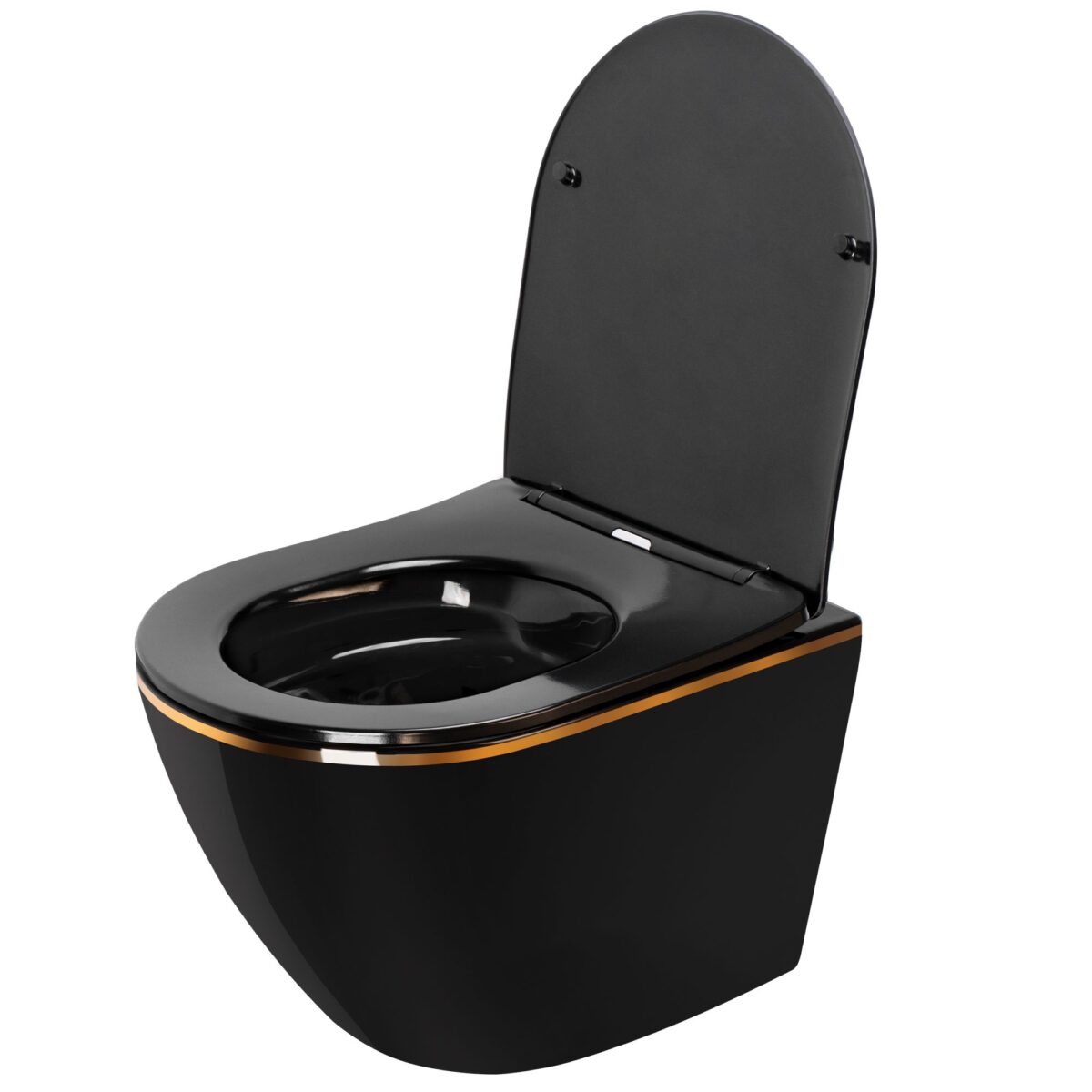 Vas WC suspendabil Rea CARLO Mini Rimless Duroplast Flat Black Gold Edge - imagine 2
