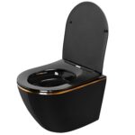 Vas WC suspendabil Rea CARLO Mini Rimless Duroplast Flat Black Gold Edge - imagine 2