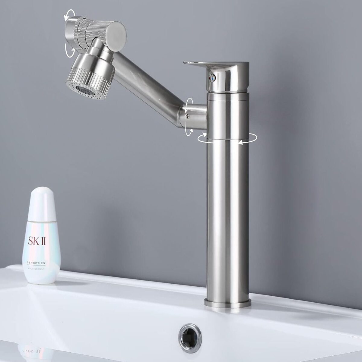Baterie pentru baie Rea PACO Nickel Brush INOX High - imagine 1