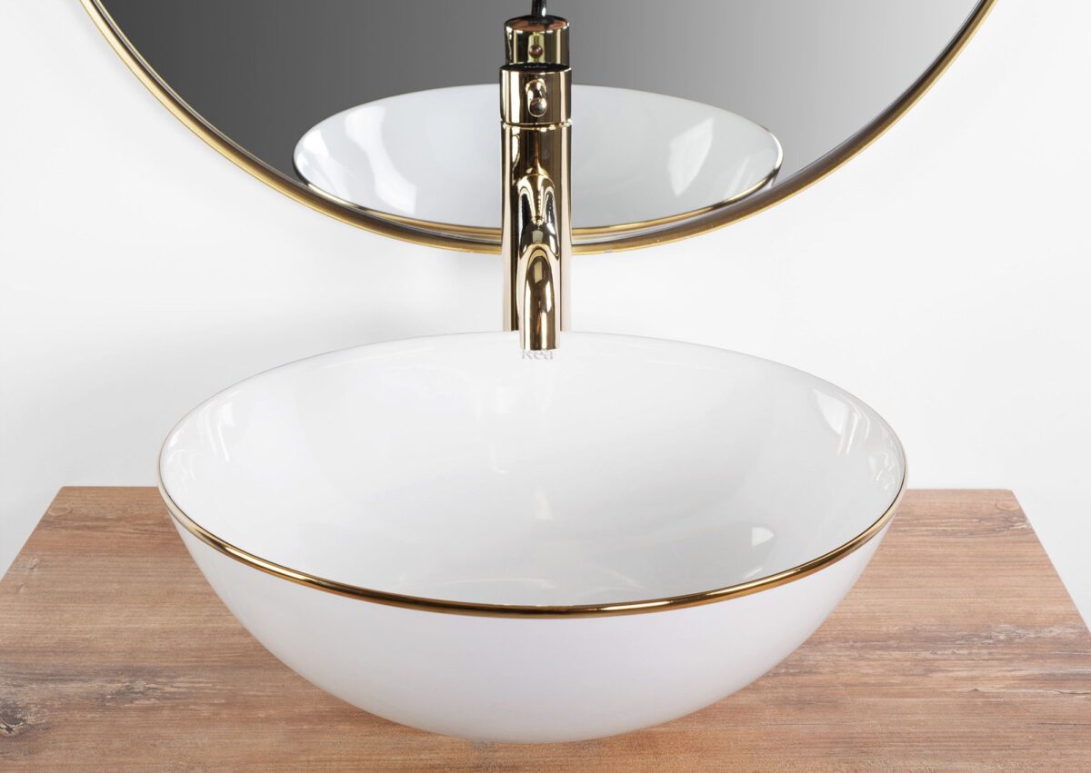 Lavoar pentru blat Rea Stella White gold edge - imagine 4