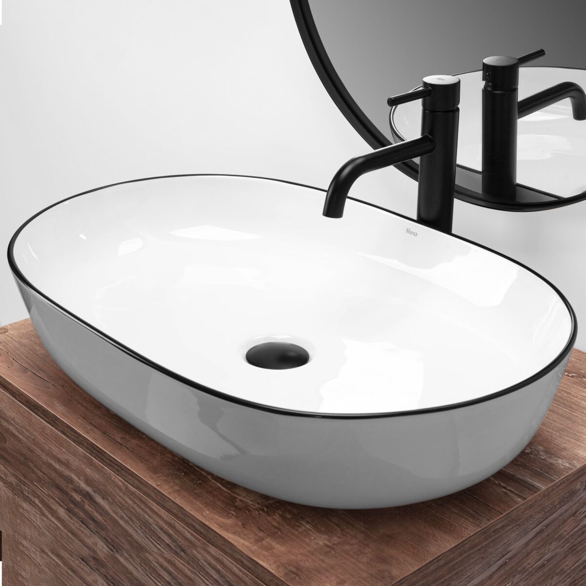 Lavoar ceramic pentru blat Rea CLEO white Black edge - imagine 4