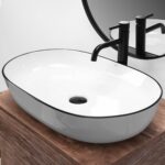 Lavoar ceramic pentru blat Rea CLEO white Black edge - imagine 4