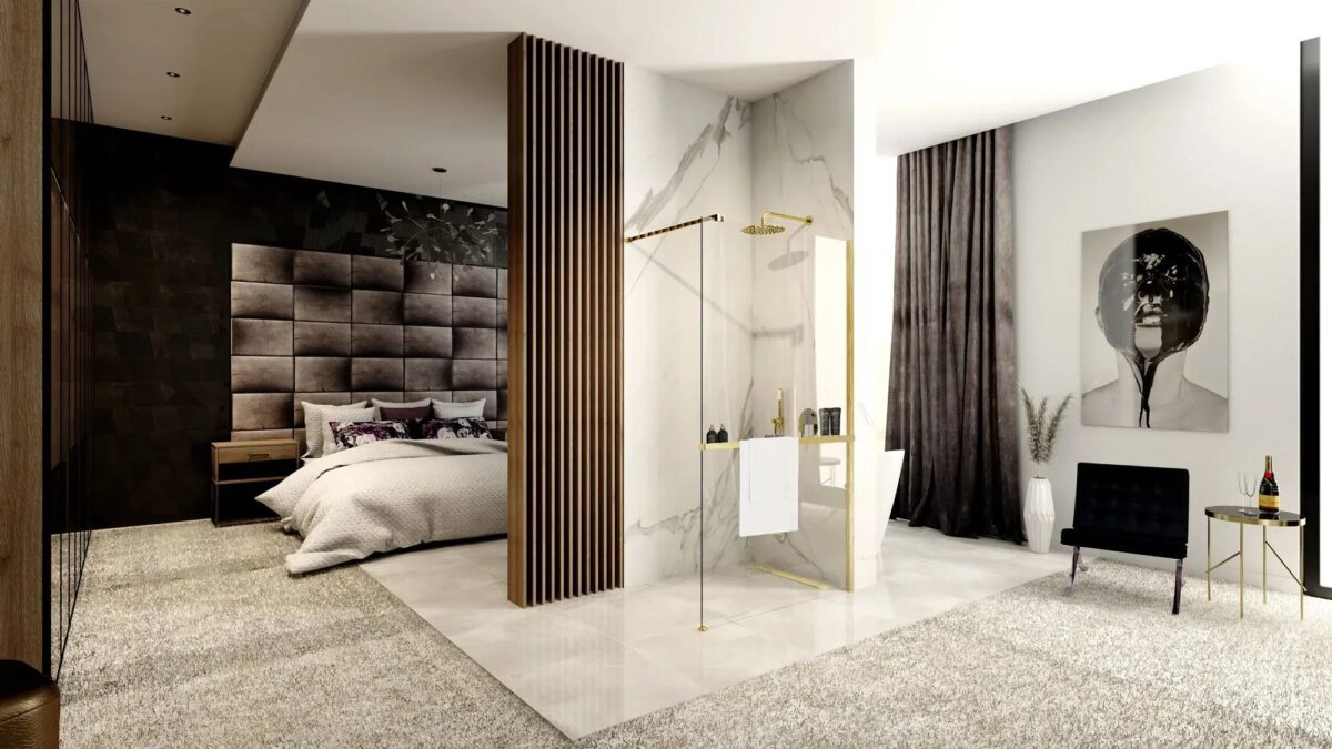 Panou de duș Rea Aero GoldBrush N 110 Walk In + EVO - imagine 1