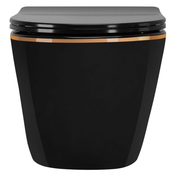 Vas WC suspendabil Rea CARLO Mini Rimless Duroplast Flat Black Gold Edge
