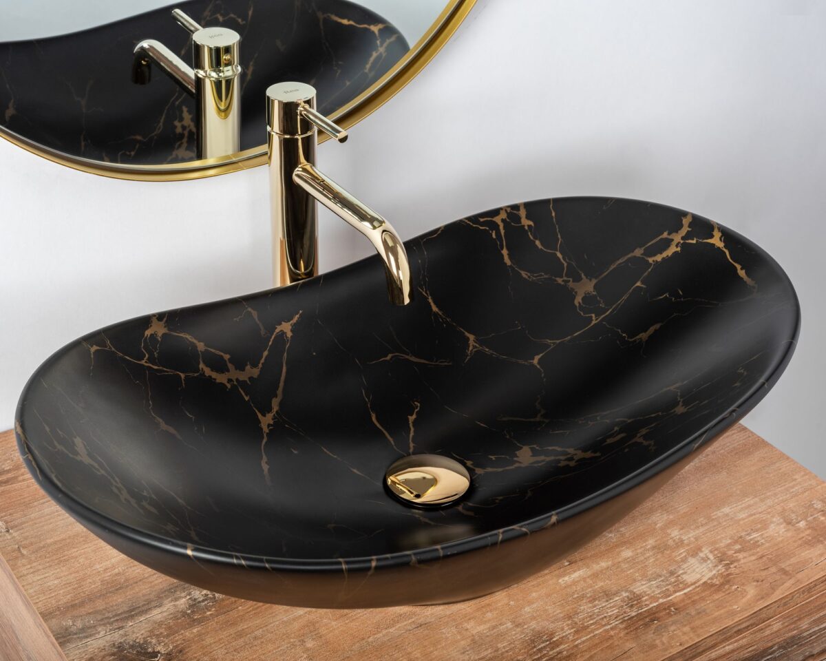 Lavoar pentru blat Rea Royal 60 Black Marble Mat - imagine 1