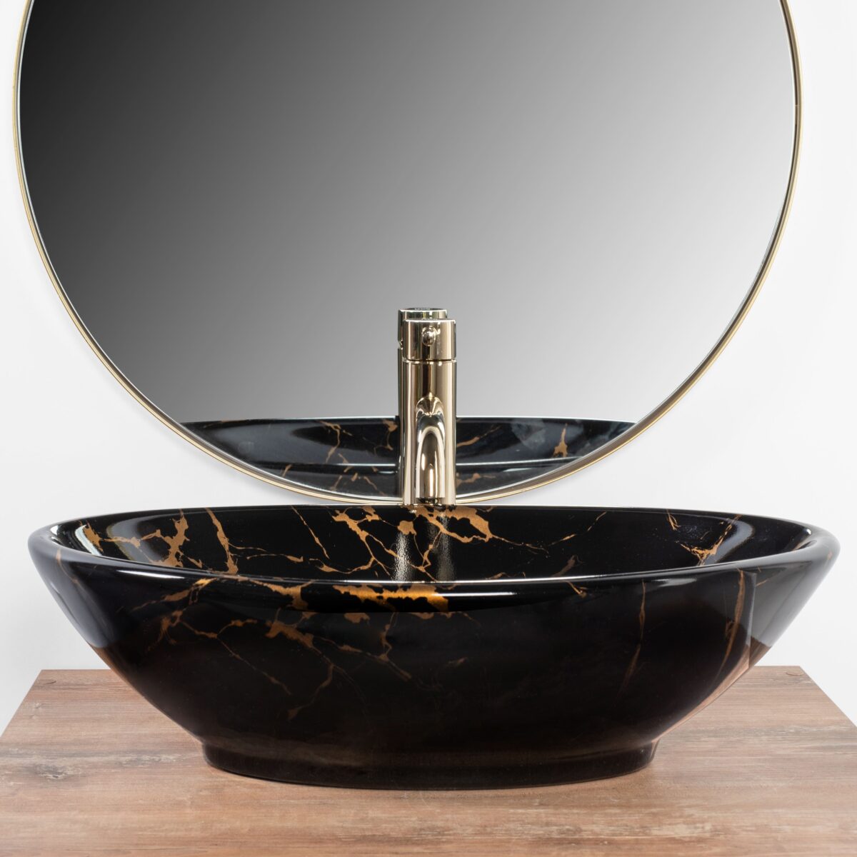 Lavoar pentru blat REA Pamela Black Marble Shiny - imagine 2