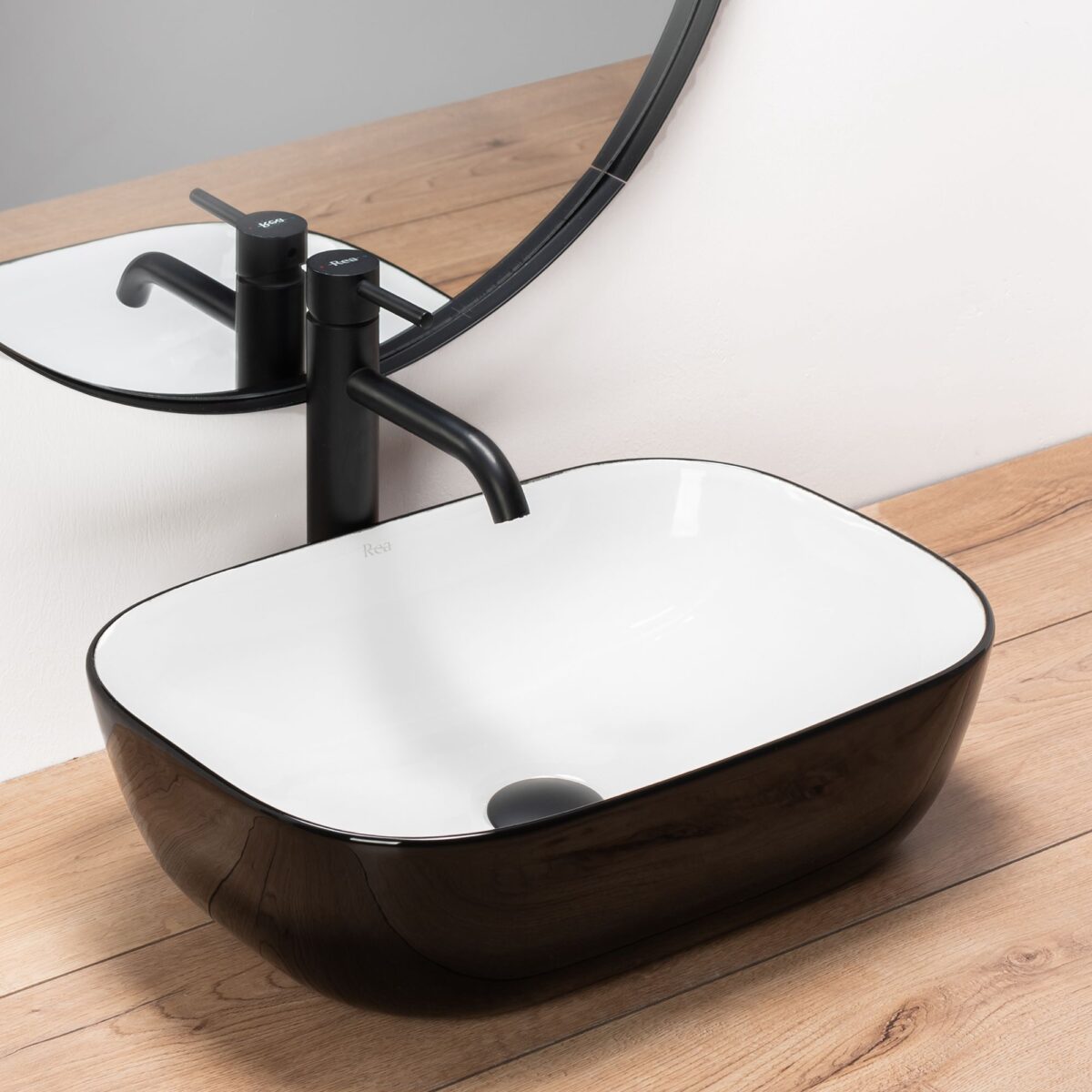 Lavoar pentru blat Rea Belinda Alb Negru White Black - imagine 4
