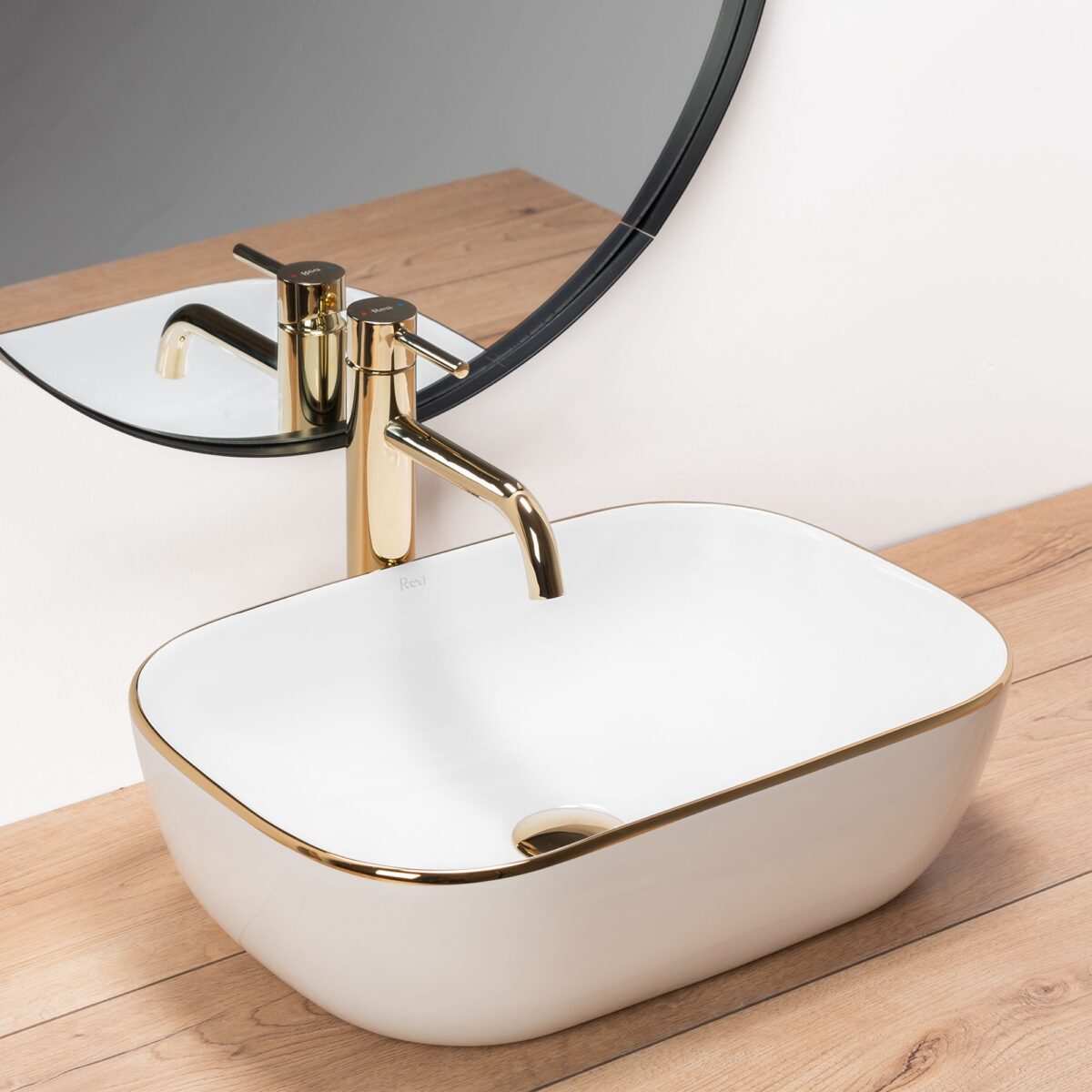 Lavoar pentru blat Rea Belinda Auriu Gold Edge - imagine 1