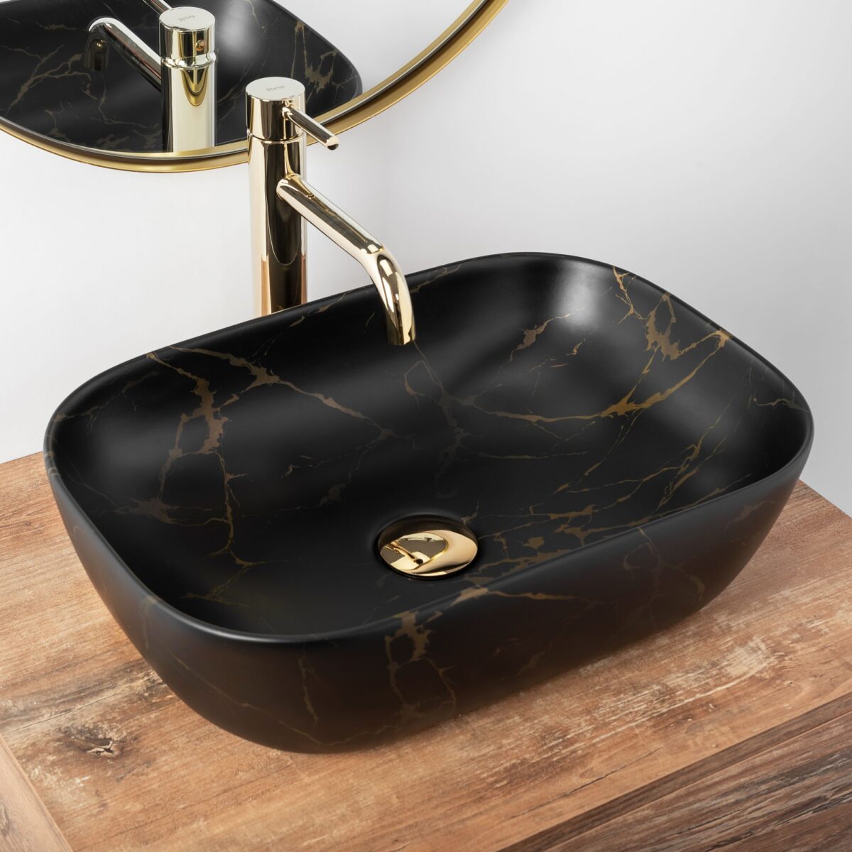 Lavoar pentru blat Rea Belinda Black Marble Mat - imagine 4