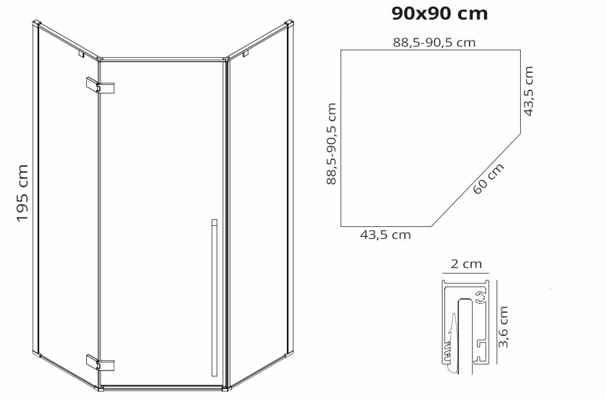 Cabina de dus DIAMOND 90x90 cm BRUSH GOLD - imagine 8