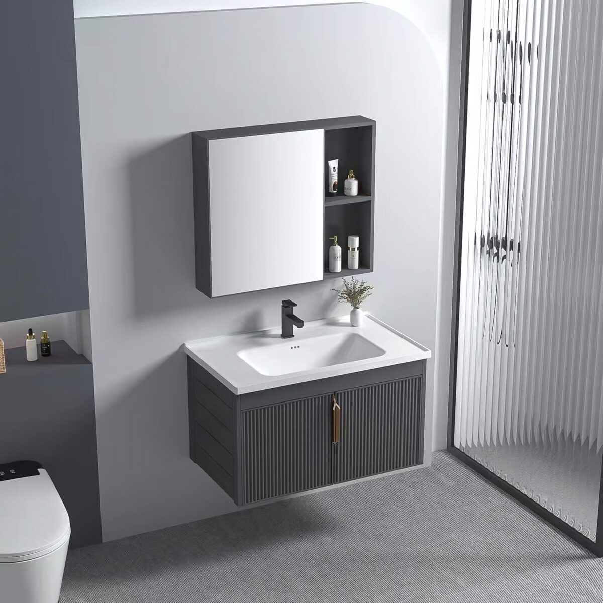 Set mobilier de baie cu lavoar Astor 60cm Grey - imagine 1