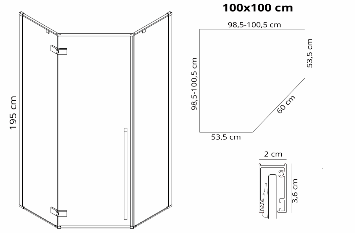Cabina de dus DIAMOND BLACK MAT 100x100 cm - imagine 5