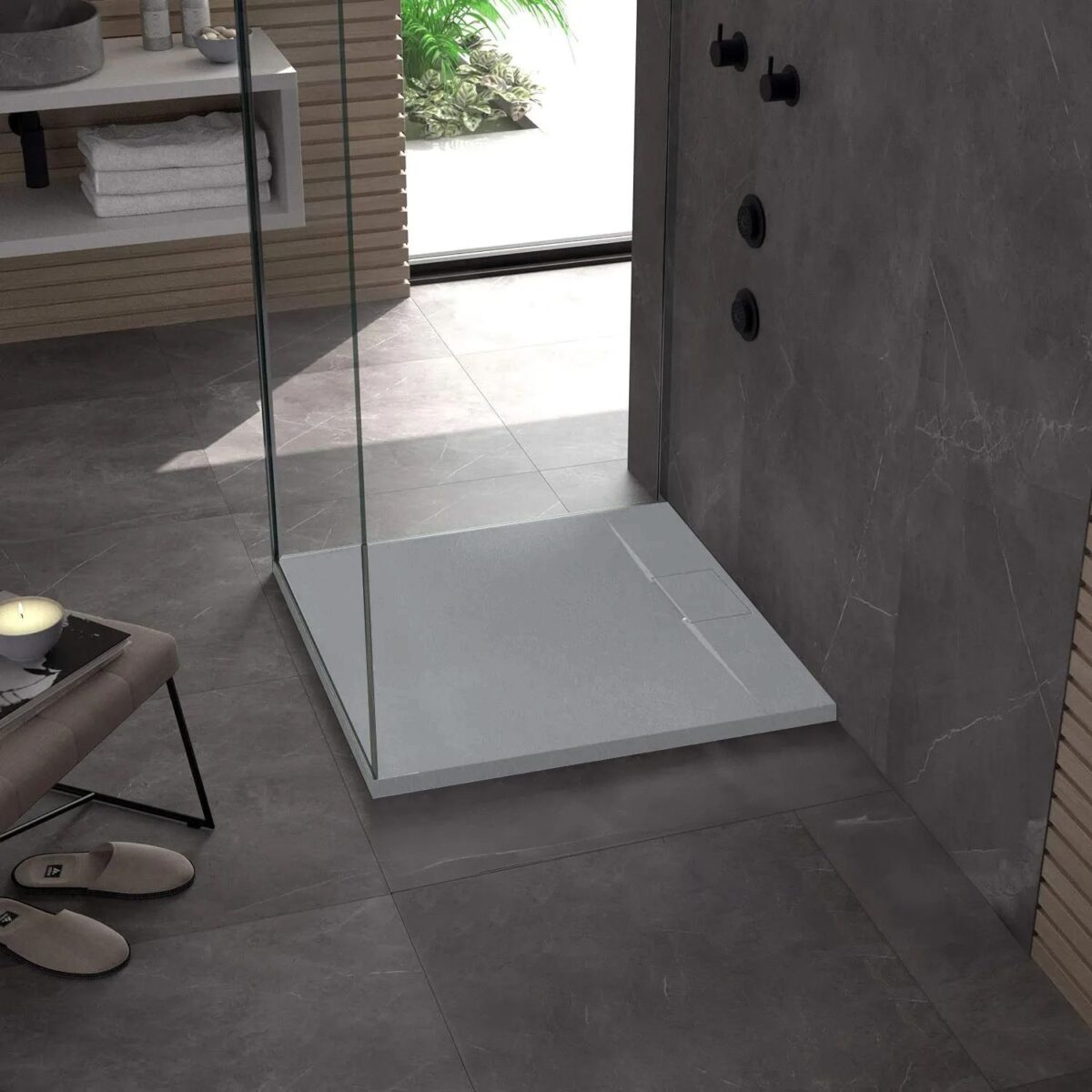 Cadita de dus Rea Bazalt Grey 90x90 - imagine 2