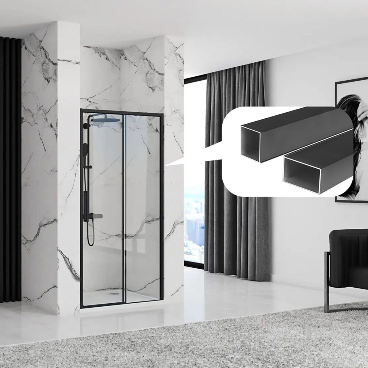 Profil de extensie pentru cabine de ușă Solar Fargo Rapid BLACK - imagine 1