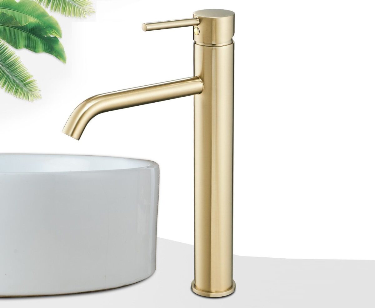 Baterie pentru lavoar Rea Lungo L.Gold Auriu inalta - imagine 3