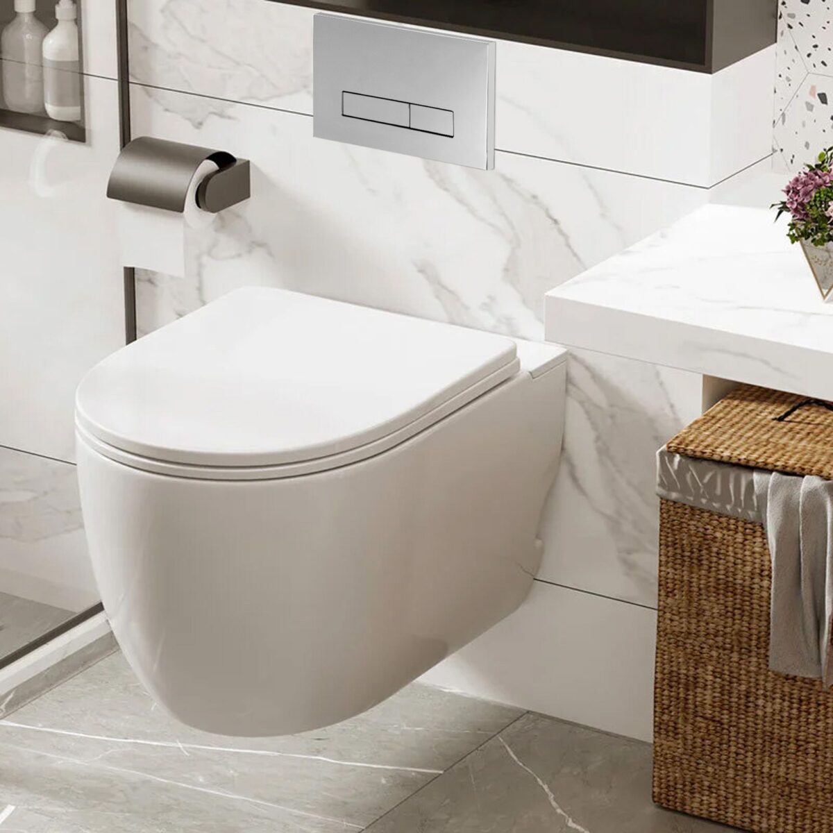 Cadru Set incastrat pentru vase WC cu buton H Chrome - imagine 1
