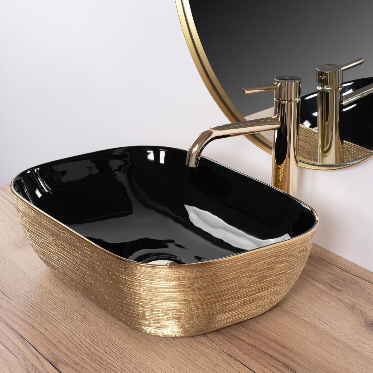 Lavoar pe blat Rea Belinda BLACK  BRUSH GOLD - imagine 3