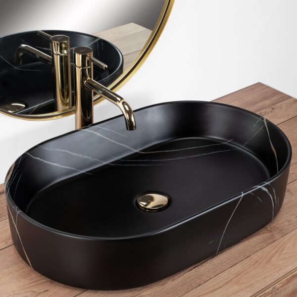 Lavoar ceramic pentru blat Rea Nadia Stone Black Matt