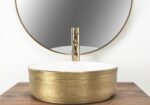 Lavoar pentru blat Rea Sami White Brush Gold - imagine 2