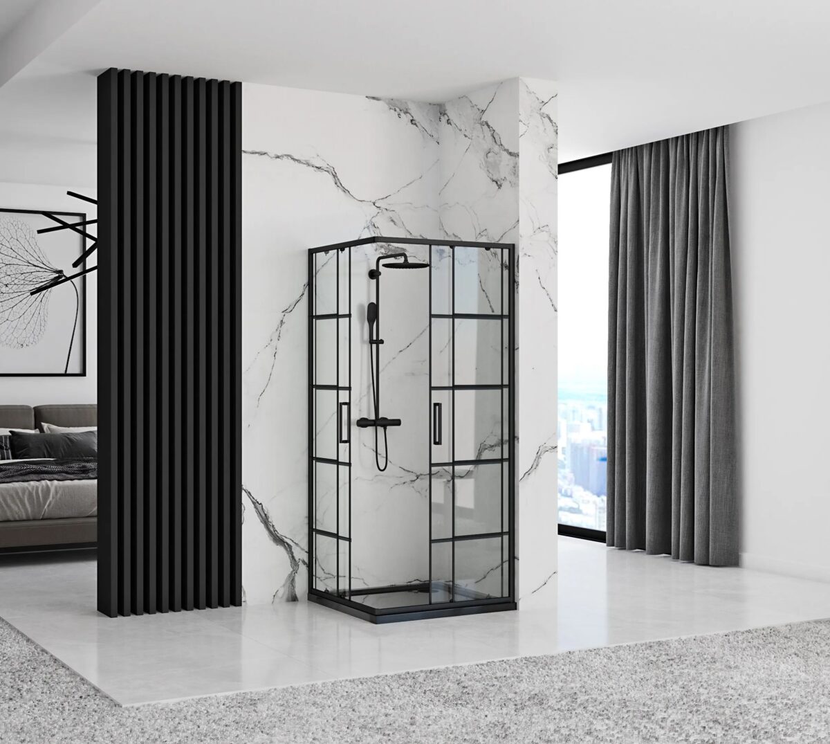 Cabina de dus Rea Concept Black 80x80 Negru - imagine 1