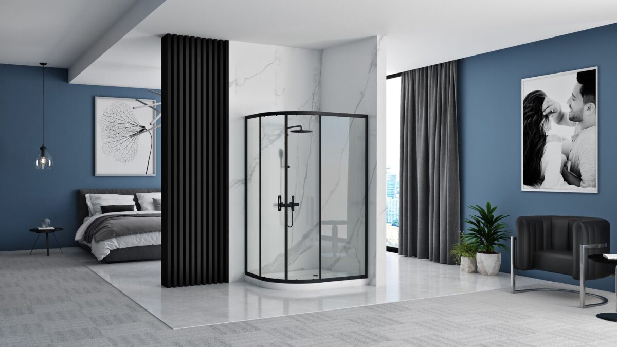 Cabina dus REA Look Black 80x100 + Cada de duș Look White - imagine 1