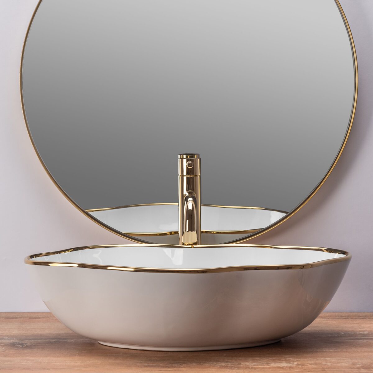 Lavoar pentru blat Rea Pearl Gold Edge Alb Auriu - imagine 3