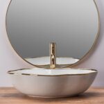 Lavoar pentru blat Rea Pearl Gold Edge Alb Auriu - imagine 3