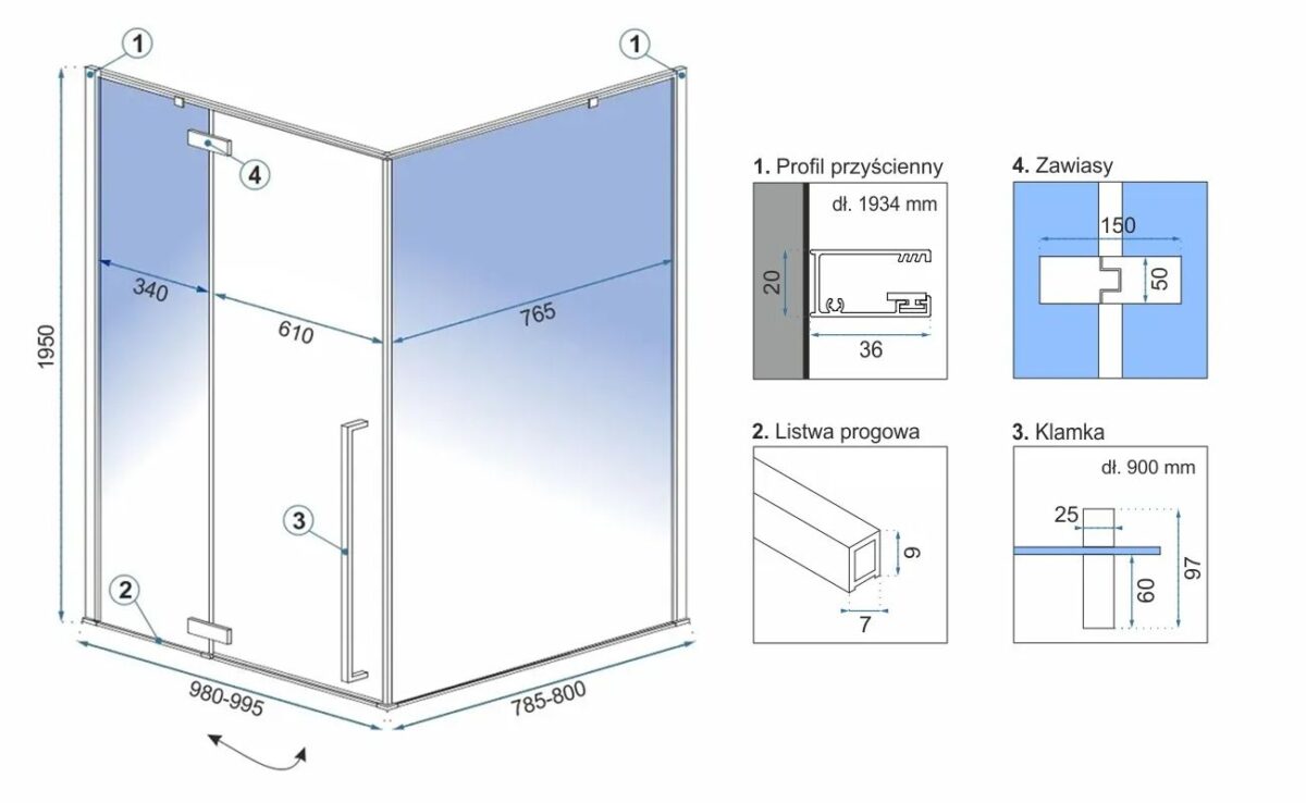 Cabina de dus Fargo 100x80 Gold - imagine 5