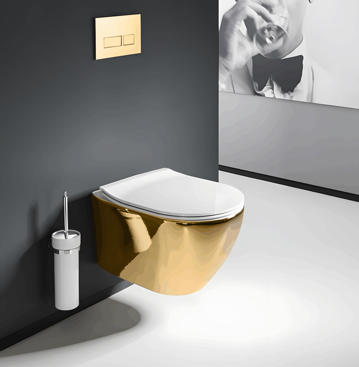Vas WC suspendabil Rea Carlo Mini Tornado NFQ GOLD WHITE - imagine 1