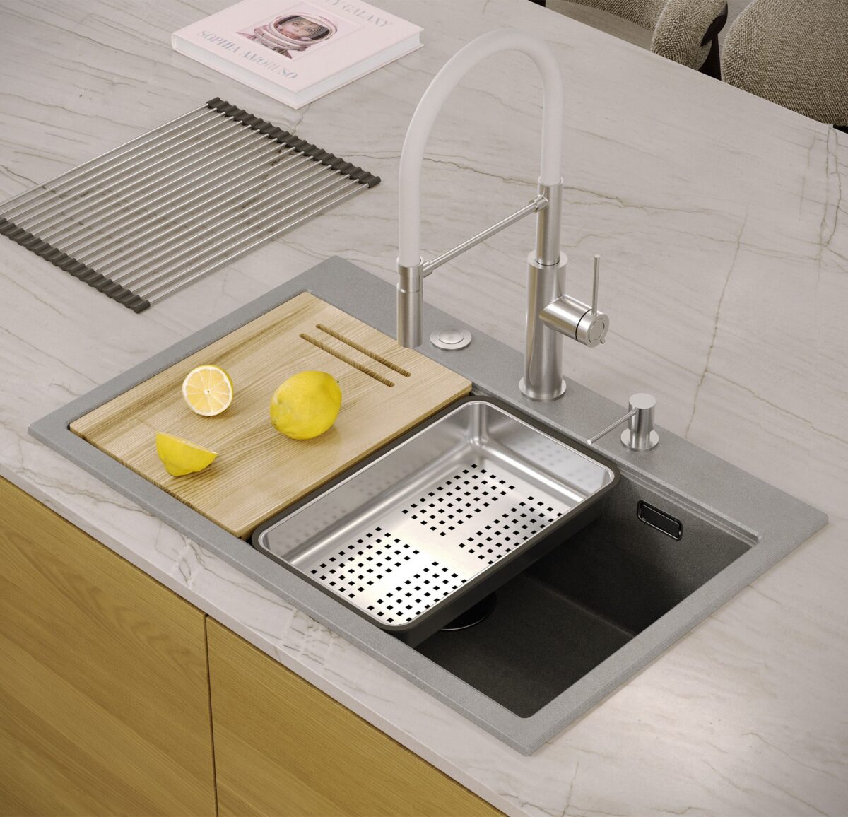 Chiuveta din granit MARC 110 WORKSTATION Grey Metallic - imagine 7
